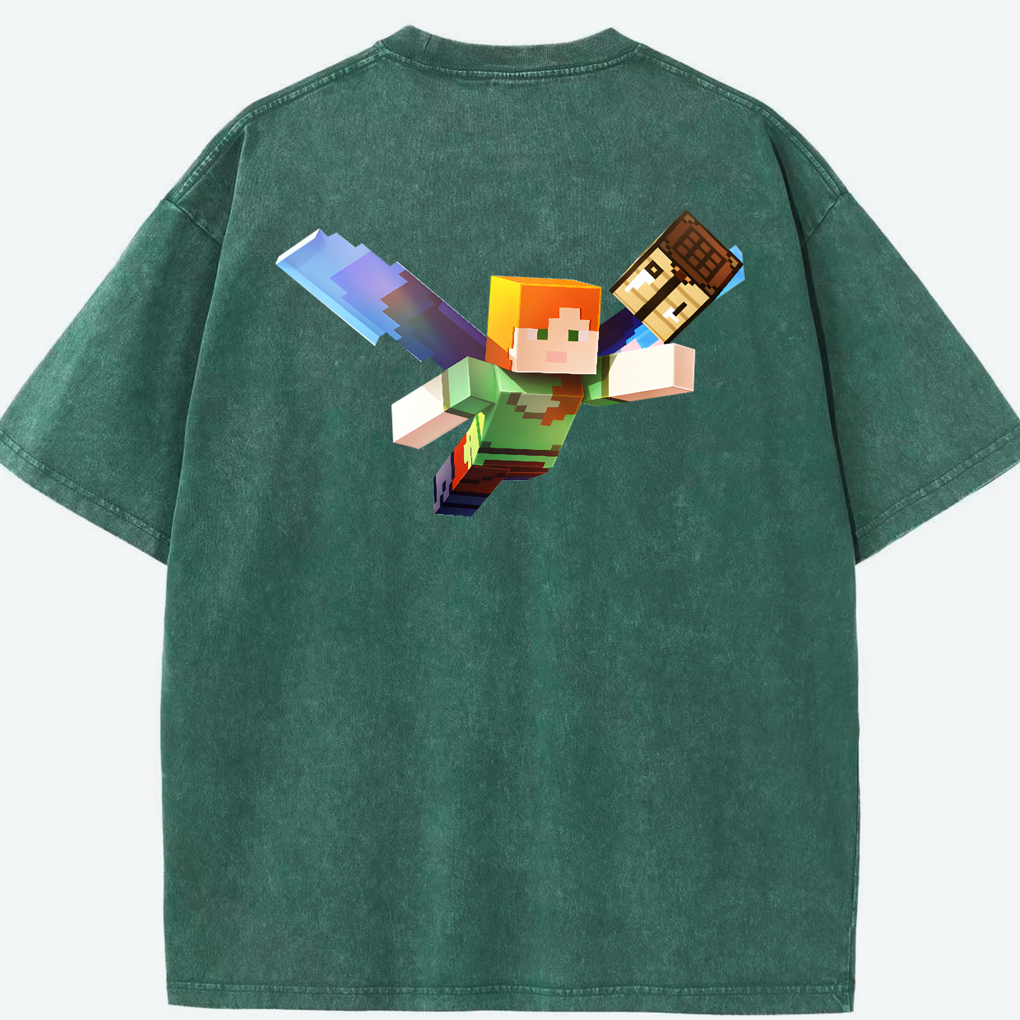 （画像用） マインクラフト ブロックの世界 Minecraft MC Block world 綿100% ヴィンテージ風 半袖Tシャツ（背面プリント）